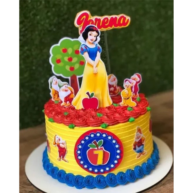 Artigos de festa da Branca de Neve, festa de feliz aniversário, topo de bolo  de princesa, vermelho, amarelo, azul marinho, 8 peças, topo de cupcake,  sete anões, princesa tutu : : Brinquedos