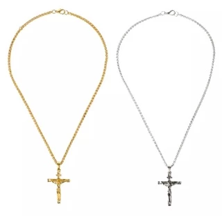 Colar Cruz Crucifixo Corrente Pingente Cristo Jesus J4142