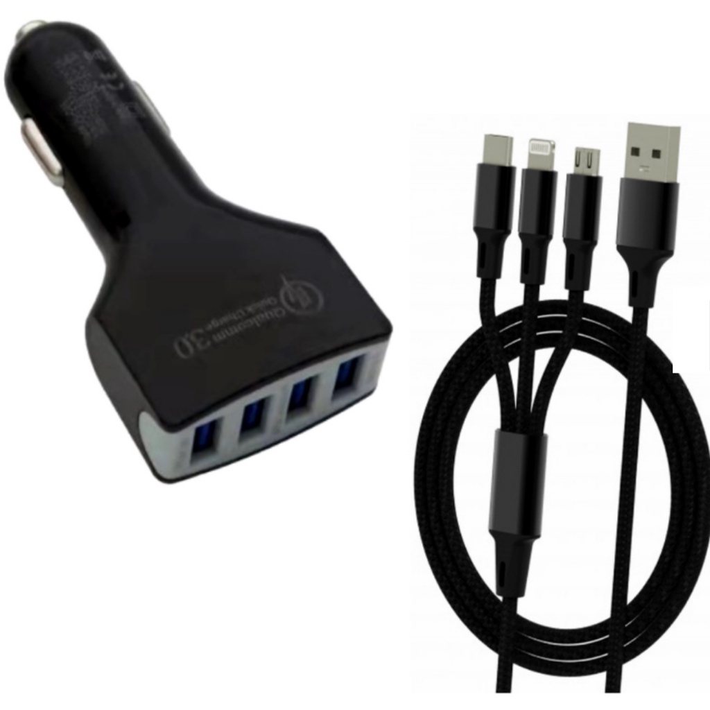 cabo turbo carregador e dados usb 3.4 máx nylon 3 em 1 tipo c - v8 - lighting - universal