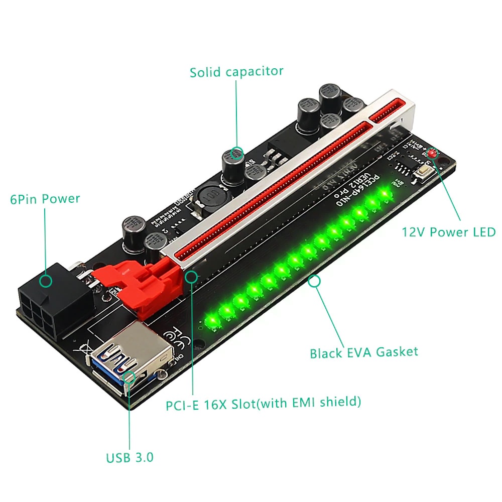 Shiny-Carte Riser PCI-E Carte Riser PCI‑E PCI‑E X4 1 à 4 Carte