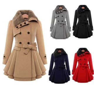 Casaco longo feminino sobretudo elegante outono inverno de lã de peito duplo fino com cinto P-XXXXXG