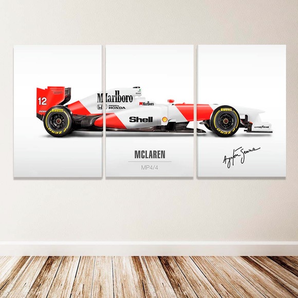 quadro decorativo 3 peças Mclaren Ayrton Senna decoração sala quarto