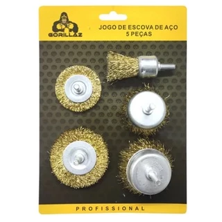 Kit Escova de Aço C/5 Pçs para furadeira para limpar, remover ferrugem e lustrar metal