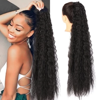 32 Polegada Longo Afro Encaracolado Cordão Rabo De Cavalo Postiços Sintéticos Mulheres Falso Pônei Cauda Grampo Da Extensão Do Cabelo Ele