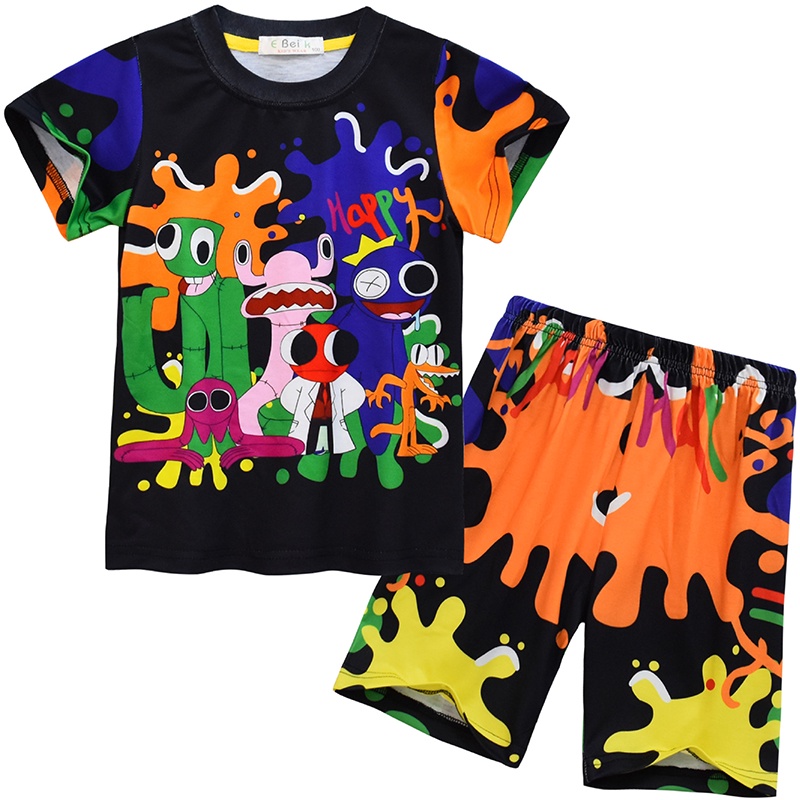 Roblox Rainbow Friends Crianças Pijamas Roupas Manga Curta Tops T-shirt  Calças Set 9-14 Anos