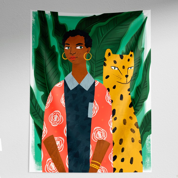 Tapete tapeçaria mulher e onça 75x95