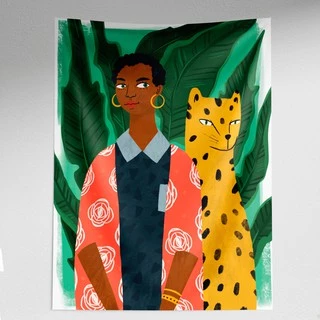 Tapete tapeçaria mulher e onça 75x95