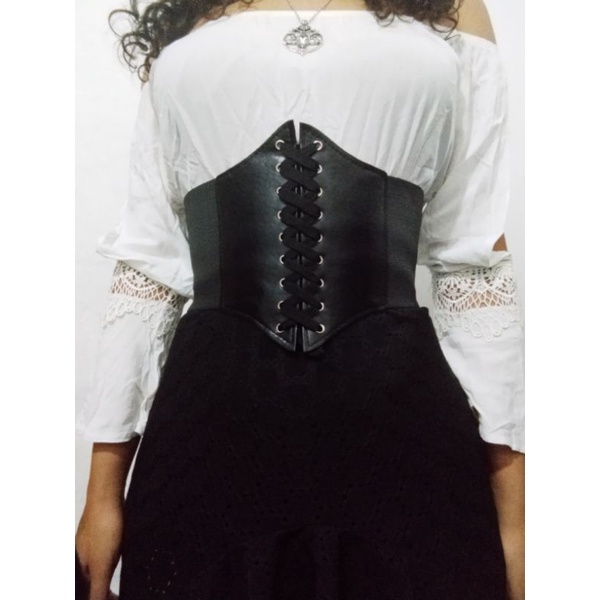 cinto corset corselet couro preto gótico moda feminina estilo gothic