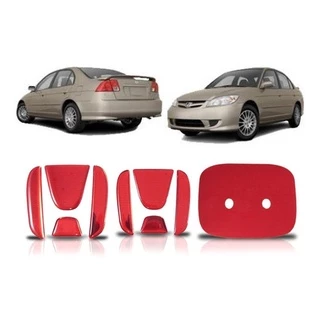 Kit Aplique Emblema Vermelho Civic 2001 2002 2003 2004 2005