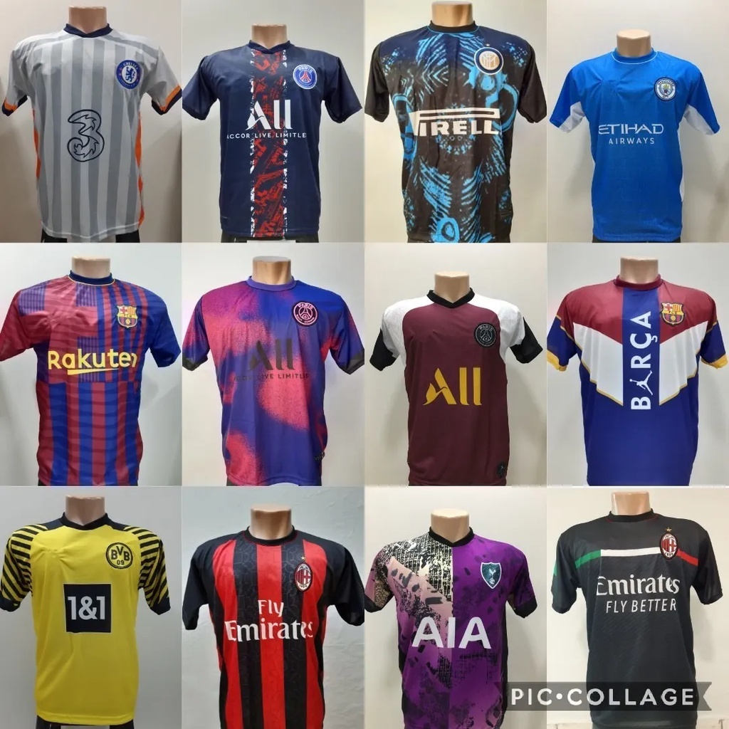 KIT COM 5 CAMISAS DE TIMES EUROPEUS MODELOS 2023 P M G GG | Shopee Brasil