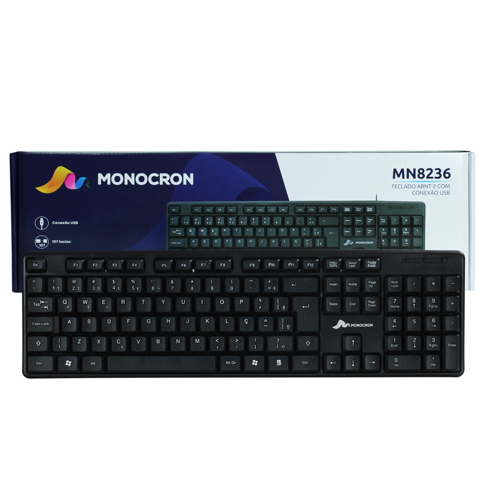 Teclado Escritório Mn8236 107 Teclas Preto 1.5m Monocron