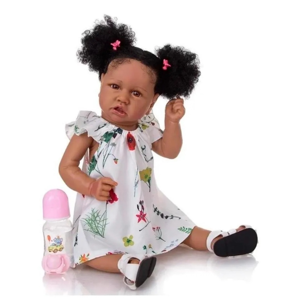 Bebê Reborn Negra de Silicone 58CM – Outlet Mamães