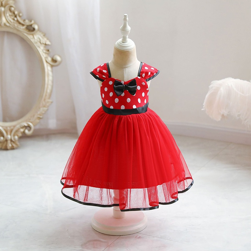 Vestido Da Menina Bonito Do Beb Minnie Polka Dot Recm-Nascidos Princesa 1st  Birthday Party Dress Para Meninas De Festa | Shopee Brasil