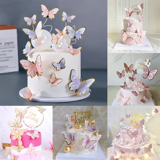 Bolo de borboleta rosa roxo coberto feliz aniversário diy decoração do bolo  suprimentos para o chá