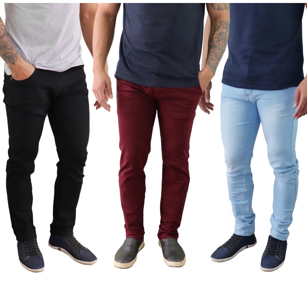 Kit Cal A Jeans Sarja Masculina Skinny Slim Lycra Colorida Shopee Brasil