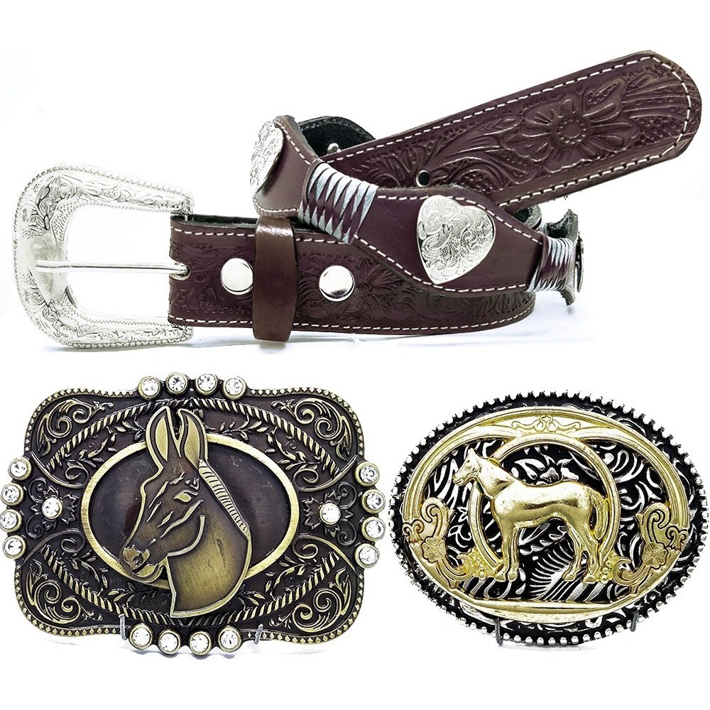 Kit Cinto Country Feminino C/ Apliques De Coraçao + 2 Fivelas Cavalo E ...