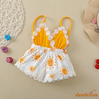 0-4 ANOS Macacão sem mangas para infantil/Bebês menina, casual, decorado com flores, decote em V e estampa de so