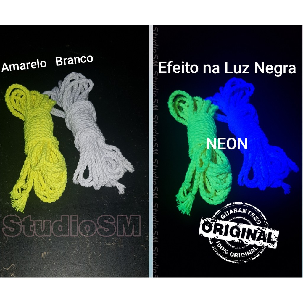 Corda Torcida Algodão Bondage Shibari Kinbaku Neon Luz Negra 8 Metros x 6mm