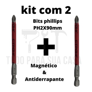 Jogo Bits Com imã PH2x90MM Usado em Parafusadeira ou Furadeira - 2UNI