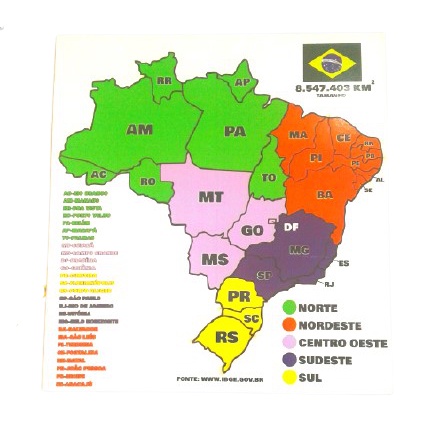 Quebra Cabeça Gigante Mapa do Brasil e Estados - Jogo Educativo -  Ludicamentebsb - LudicaMente Jogos e Brinquedos Educativos