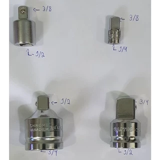 Adaptador Redutor P/ Soquete 3/8 p/ 1/4, 3/8 p 1/2, 1/2 p/ 3/4 e 3/4 p/ 1/2.