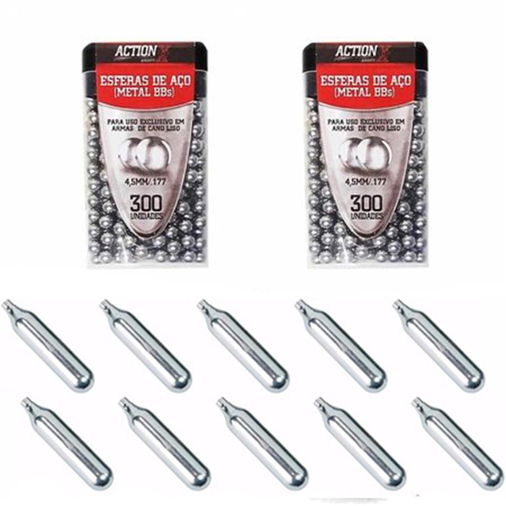 10 Cilindros para Armas Co2 + 600 Esferas de Aço 4.5mm