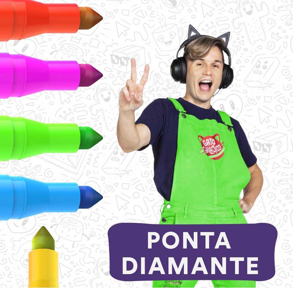 Caneta 12 Cores Gato Galactico Newpen Ponta Diamante