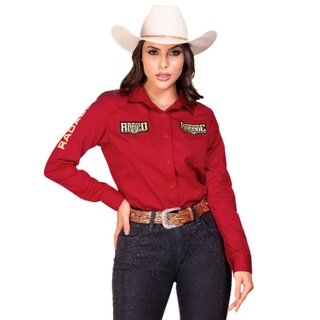 Camisa Radade Original Country Cowgirl Feminina Vermelha ML Ram Rodeo Para Usar Em Rodeio Prova De Tambor Montaria Cavalgada