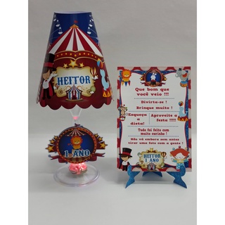 COMBO: 5 Abajures taça c/ LED + 5 Plaquinhas de agradecimento Circo