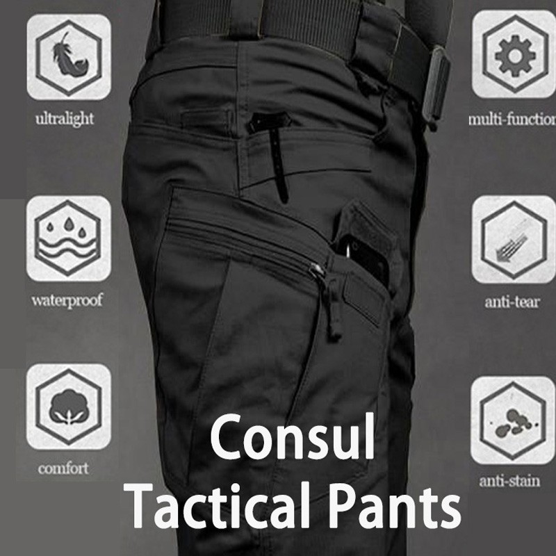 Calça Tática Preta Masculina Militar Casual Cargo Camuflagem De