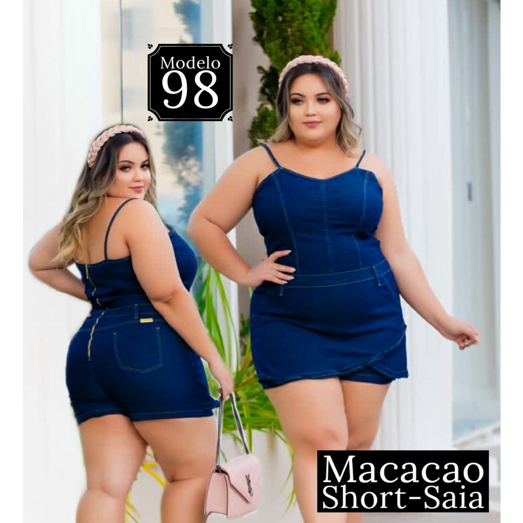 Macacão short saia plus hot sale size