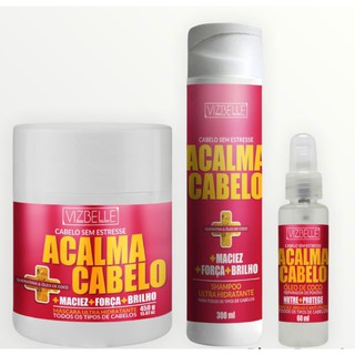 Kit Shampoo+ Máscara + Óleo de Coco Acalma Cabelo Vizbelle