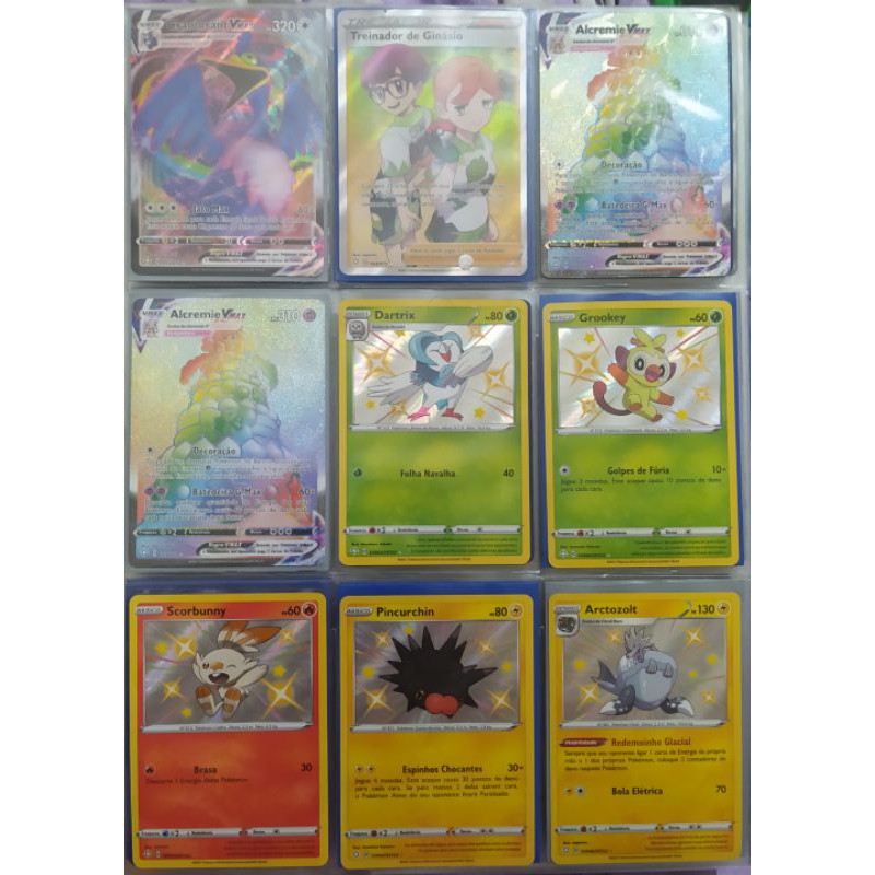 Lote 61 Cartas SEM REPETIÇÃO (50 Comuns, Incomuns, Raras, 1 Ultra Rara + 5 Brilhantes Lendárias + 5 Códigos PTCGO) - Pokémon TCG Original