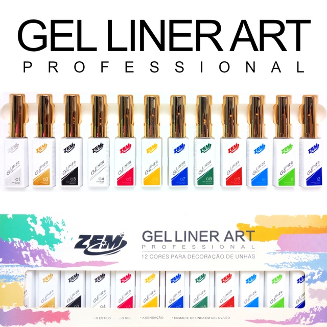 Esmaltes em Gel Liner Art Professional Kit com 12 cores 10ml cada