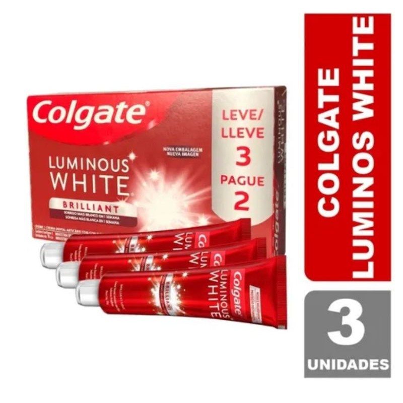 Kit 3 Creme Dental Colgate Luminous White 70g(cada) | Shopee Brasil
