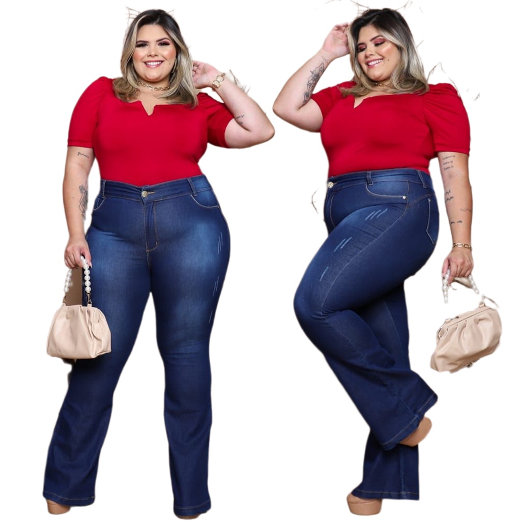 CALÇA JEANS FLARE COM BRILHO - D' VINA PLUS SIZE