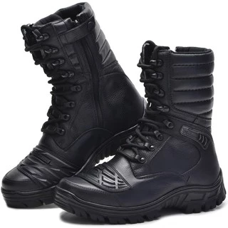 Bota Militar Coturno Tático Militar Attack Zíper De Couro Palmilha Gel 5188