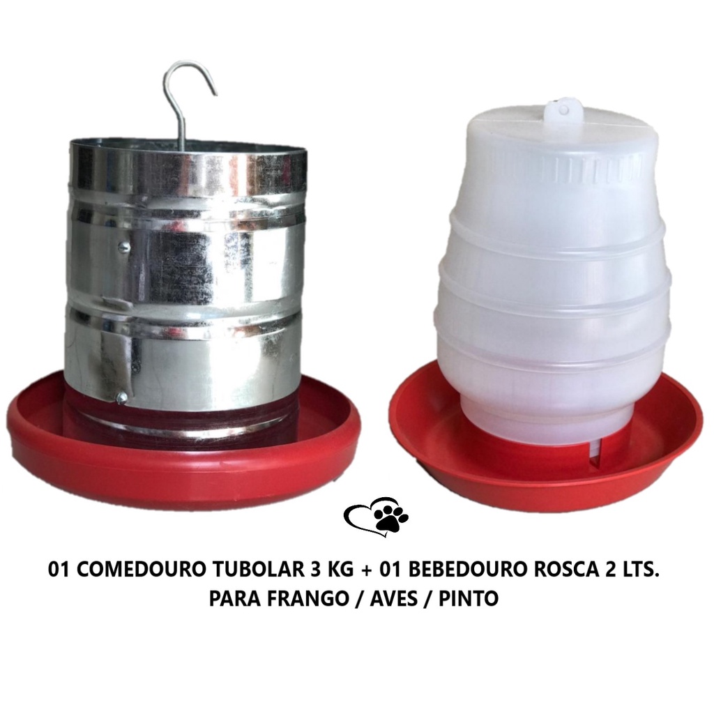 Kit COMEDOURO 3 KG E BEBEDOURO 2 LITROS PARA FRANGO GALINHA PINTO AVES ...