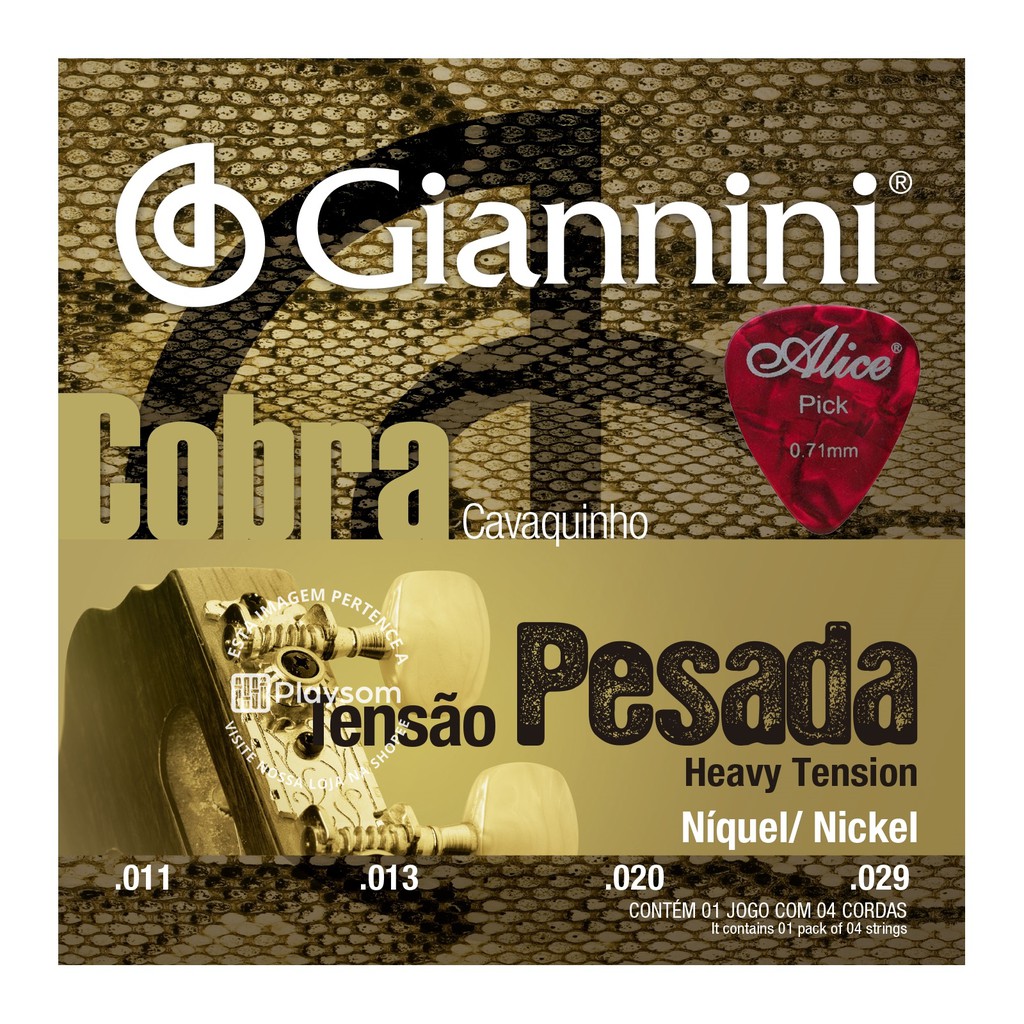 GIANNINI SET OF 4 CAVAQUINHO STRINGS HEAVY TENSION NICKEL MADE IN BRAZIL  COBRA