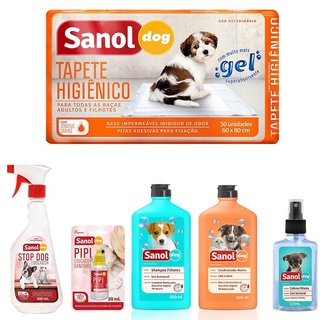Combo para cachorro: Tapete higiênico, Educador canino Xixi Pode e Xixi não pode Shampoo condicionador perfume Sanol