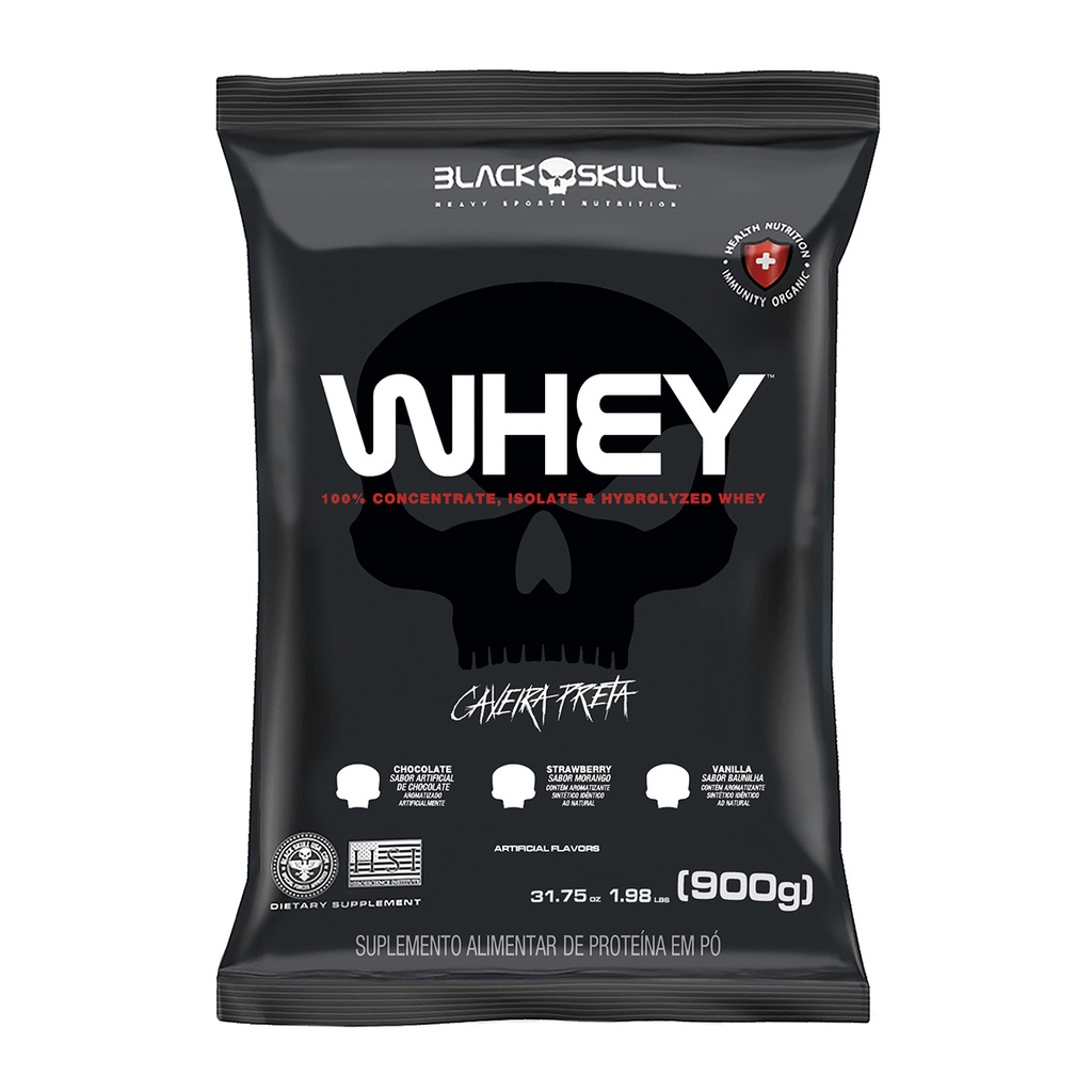 Suplemento Whey Protein Refil Baunilha Caveira Preta Original Black Skull 900g + Coqueteleira – Healthy’s Nutrition