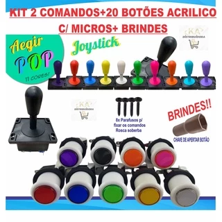 Kit 2 Comandos Aegir + 20 Botões Acrílico Fliperama Games Bartop Rasp