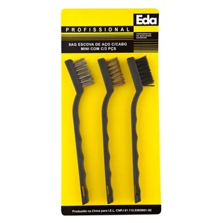Kit com 3 escovas para limpeza de peças de carro, moto, arma e uso geral