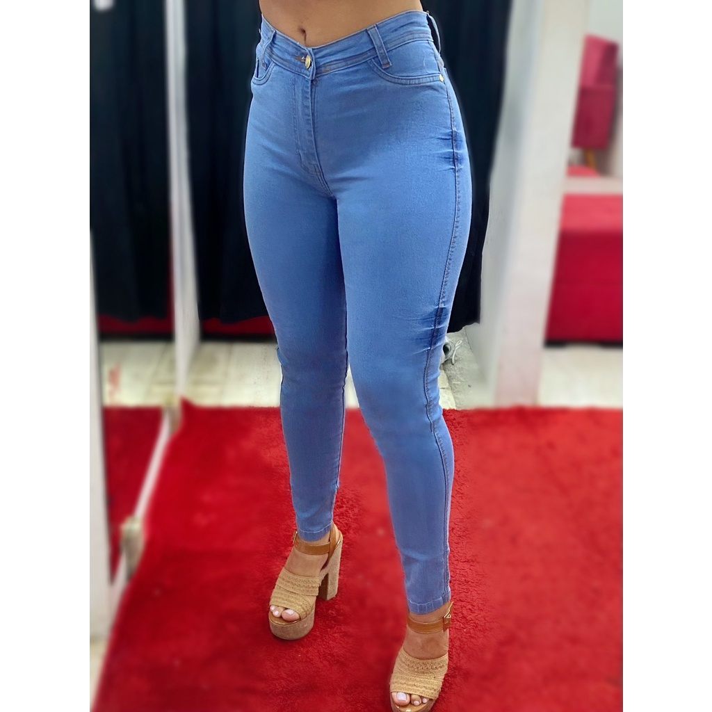 Calça Jeans Feminina Premium Modela Levanta Bumbum Cós Cintura Alta Skinny  com Elastano Lycra