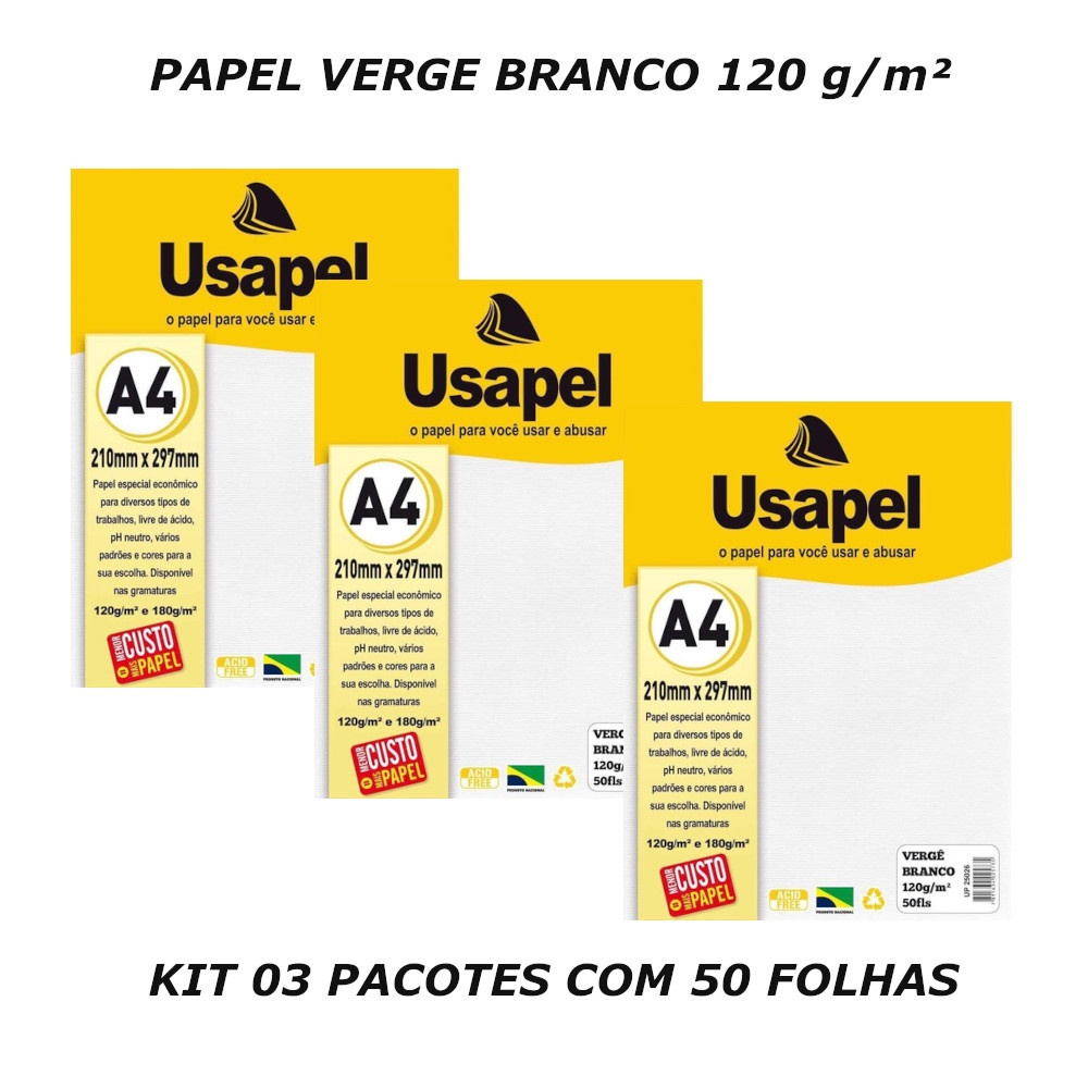 Papel Verge A4 Branco 120g 50 Folhas Usapel Kit 03 Pacotes Shopee Brasil 3557