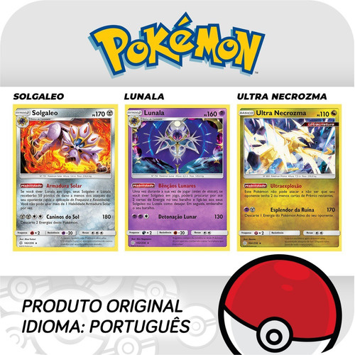 Kit Carta Pokémon Lendário Solgaleo Lunala E Ultra Necrozma