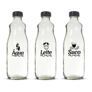 Vetrolar - Kit Garrafas De Vidro 1,5LT 3 Peças Para ( Água / Leite / Suco ) com tampa