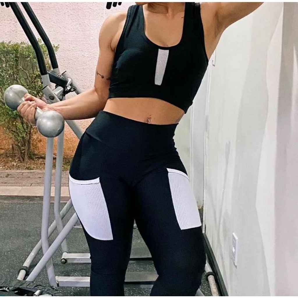 Linda para academia bolso celular em suplex calça legging fitness - R$  79.00, cor Branco #124738, compre agora