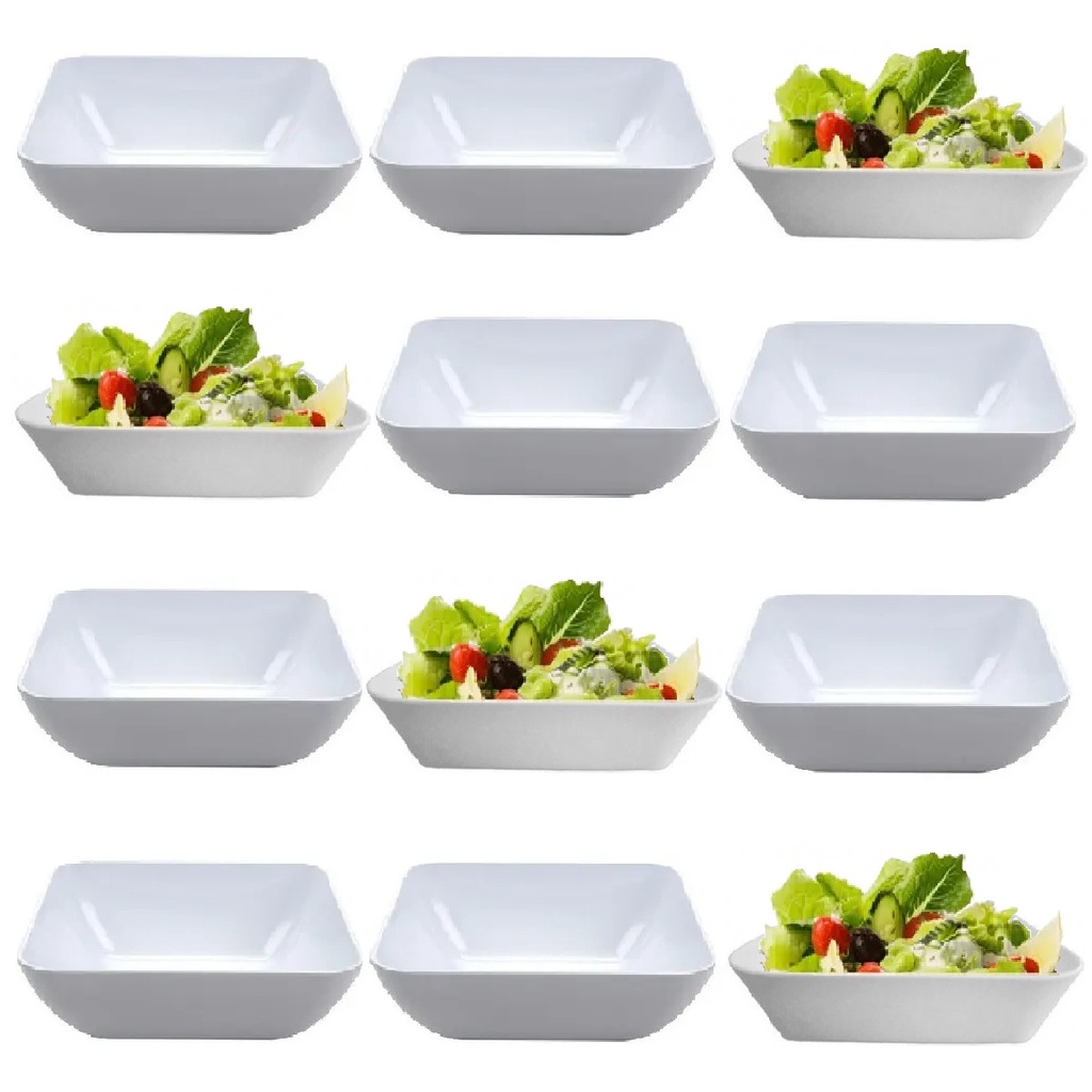 12 Saladeira Branca Bowl Melamina Plástico Tigela 20cm