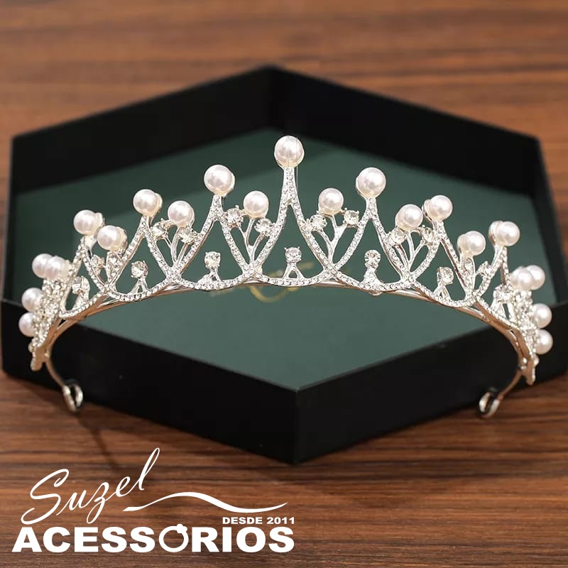 Coroa Tiara Noiva Prata Strass Casamentos Debutante